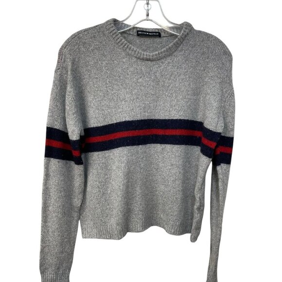 Brandy Melville Pullover Sweater Grey Blue & Red Stripe wool cashmere blend L - Picture 1 of 6